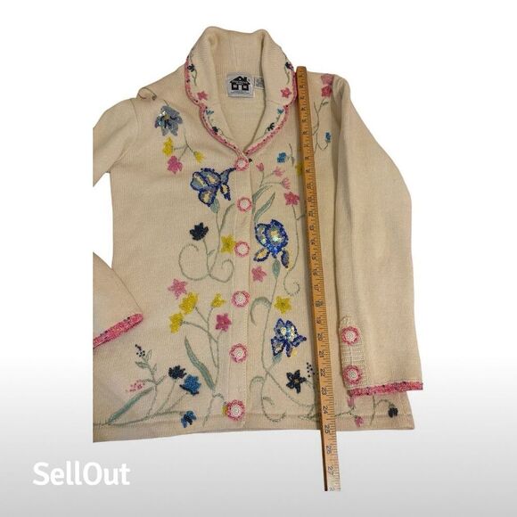 Storybook Knits Women's XS Floral Embellished Cardigan Sweater Vintage - Picture 4 of 6